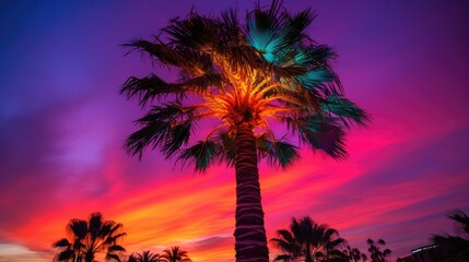 Obraz premium hues palm tree with lights