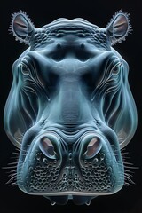 Obraz premium a 3D render of a symmetrical hippopotamus head and neck, no background, symmetrical art