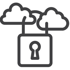 Lock and safe cloud outline icon on white background
