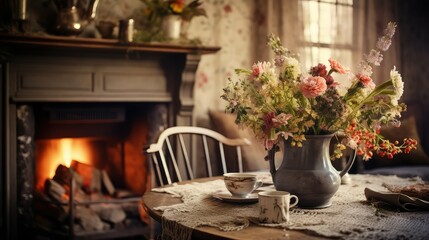 dining blurred country home interior