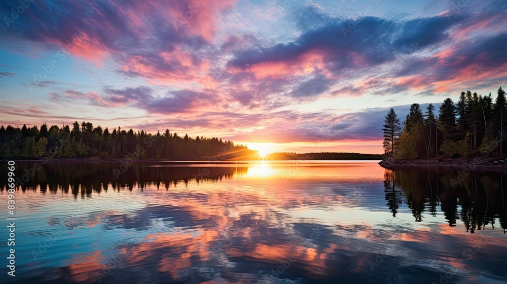 Poster lake sun rays