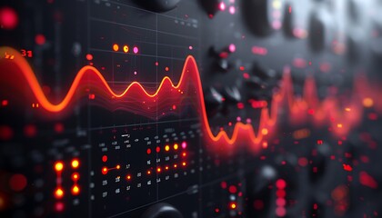 A realistic photo of abstract data visualization charts on a solid grey background, illustrating modern data analysis