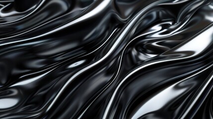 Black 3D render of dark and black silk displaying white iridescent holographic foil against a backdrop of black abstract pattern