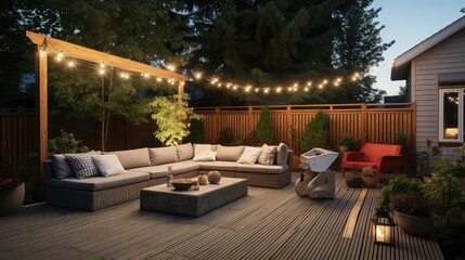 relaxing backyard with string lights