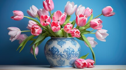 arrangement pink and blue flowers