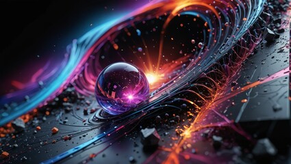 Abstract Sphere with Glowing Light Trails