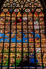 stained glass window in notre dame de city