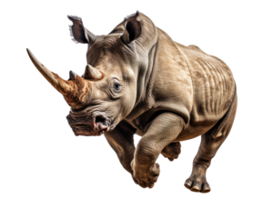 a rhinoceros jumping on transparent background with PNG file