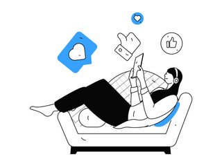 Virtual characters social communication concept business flat vector hand drawn illustration
