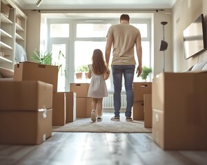 Family Moving into Their New Home Unpacking Boxes and Setting Up Cherished Memories