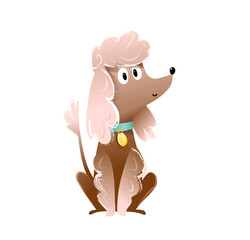 Cute Poodle dog puppy sitting, purebred curly dog.. Funny doggy, best friend poodle character graphic design, kids illustration. Domestic animal vector clipart cartoon for children.