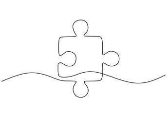 Puzzle piece continuous line drawing. Problem solving solution business concept Vector illustration.