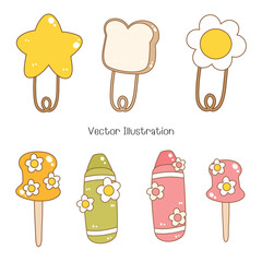 Groovy Back to School, Cute Stationary, Vector illustration