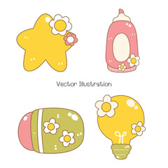 Groovy Back to School, Cute Stationary, Vector illustration