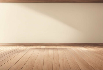 Wooden floor and cream wall background. Generative ai