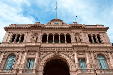 View of Casa Rosada (Pink House), the executive mansion and office of the President of Argentina and located in the historic center of the federal capital city of Buenos Aires.