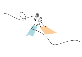 hands high five clapping gesture continuous line drawing. Vector illustration minimalist design. © berkahlineart