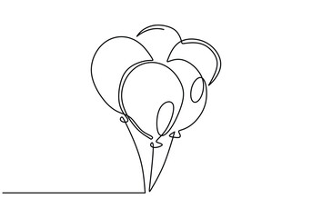 Balloons continuous line drawing. Holiday festive present birthday gift concept vector illustration.