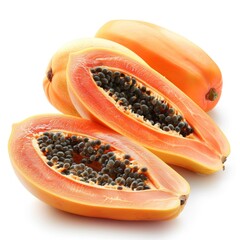 Fresh Papaya Isolated on White Background for Tropical Fruit Concept