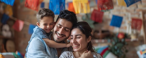 Fototapeta premium Immigrant Family Celebrates First National Holiday in New Country Embracing the Energy of New Beginnings
