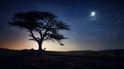 tree full moon and stars
