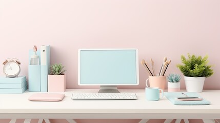 setup desk pastel