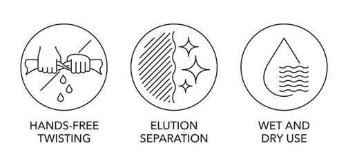 Floor mop icons in thin line - Hands-free, Elution separation, Wet and Dry