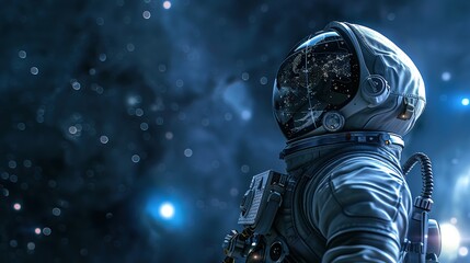 Fototapeta premium Brave Astronaut in Space Suit Gazing at Stars, Curiosity-Filled Journey Through the Cosmos