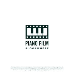 music cinema media entertainment simple logo, film roll with piano template vector illustration