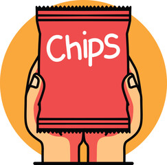 Hand with blank chips packaging illustrations