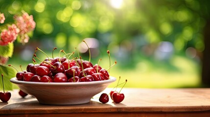 bowl ripe cherry background