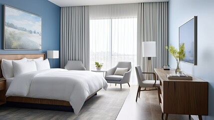 minimalist hotel room blue