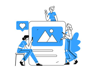 Virtual characters social communication concept business flat vector hand drawn illustration
