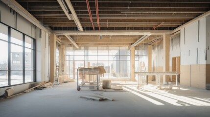 large blurred commercial construction interior