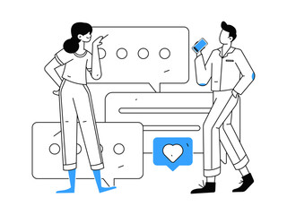 Virtual characters social communication concept business flat vector hand drawn illustration
