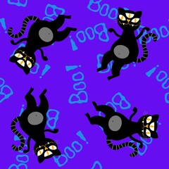 Halloween animals seamless cats and pumpkins pattern for wrapping paper