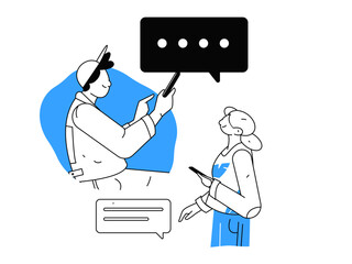 Virtual characters social communication concept business flat vector hand drawn illustration
