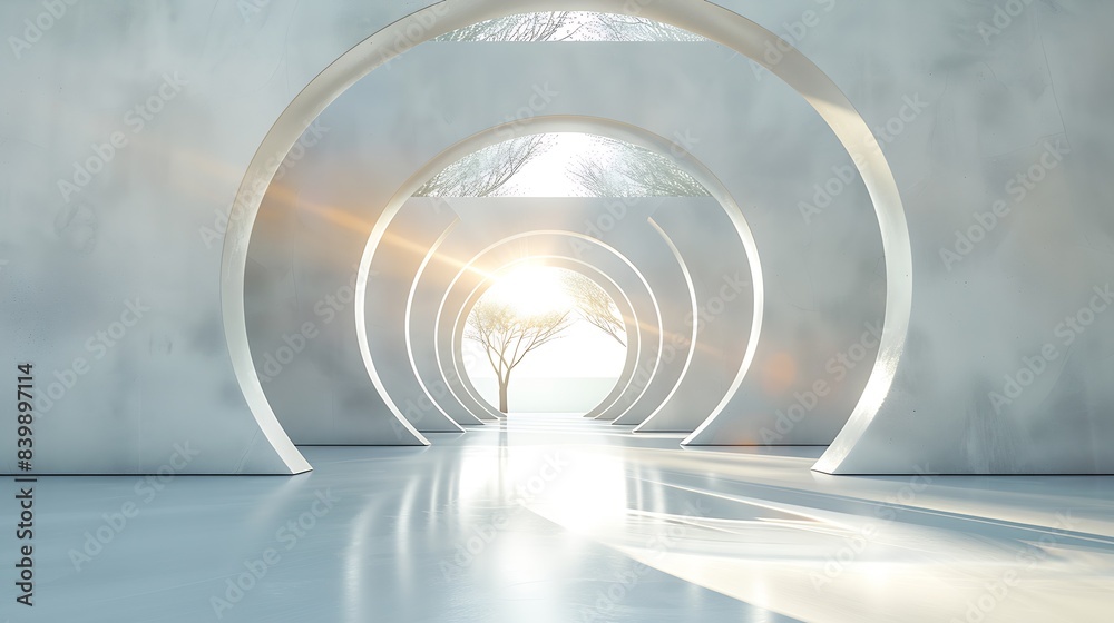 Poster abstract freedom and space concrete and mirrors tunnel.  : Generative AI