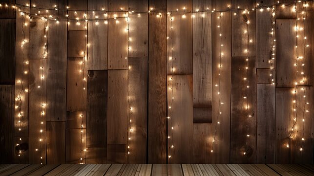 string rustic wood background with lights