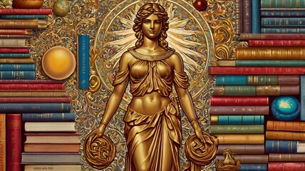 Obraz premium Granater AI A statue of Lady Justice holding books and scales, symbolizing fairness and impartiality in the legal system.