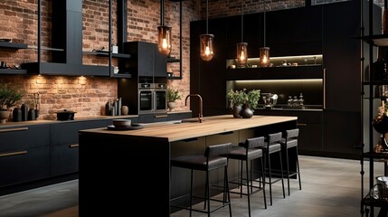 exposed dark modern kitchen