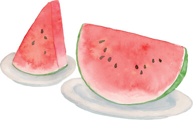 アナログの水彩で描いたスイカのセットのベクターイラスト