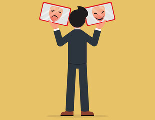 Emotional intelligence, Unstable mental state and tight emotion control. Businessman Positive and negative emotions