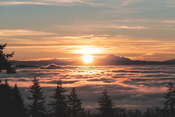 sunset over an inversion in Vancouver 