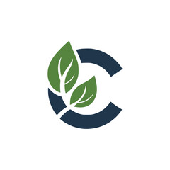 simple letter C with leaf clean professional logo vector illustration template design