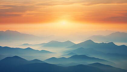 Fototapeta premium sun rising over clouds and mountains, generative ai