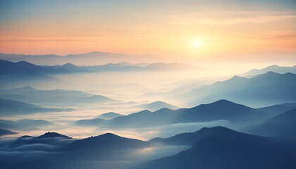 Fototapeta premium sun rising over clouds and mountains, generative ai