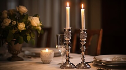 dining silver candle sticks