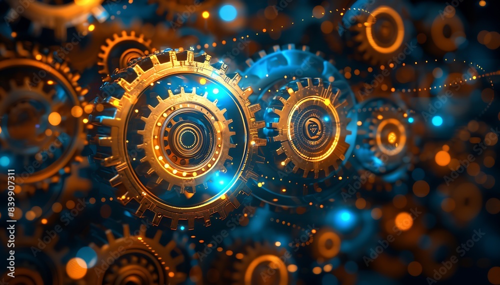 Aufkleber interconnected gears representing different data sources and systems integrated : Generative AI