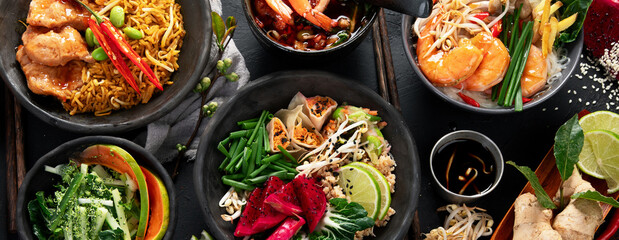 Assorted thai food. Asian style banquet.